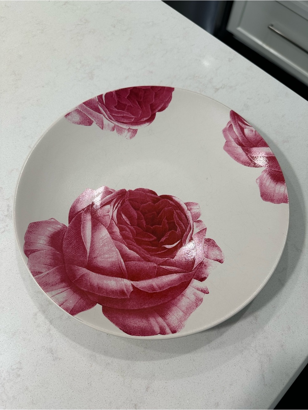 Gibson plate with pink rose motif, 11 inches x 2 inches tall